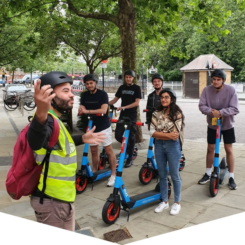 a group of people in a park
